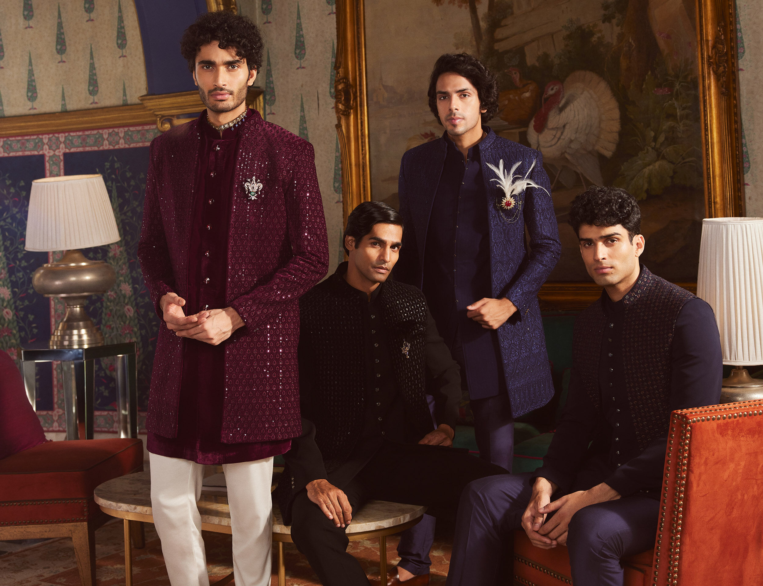Groom and goomsmen wearing elegant wedding sherwani for dapper wedding look